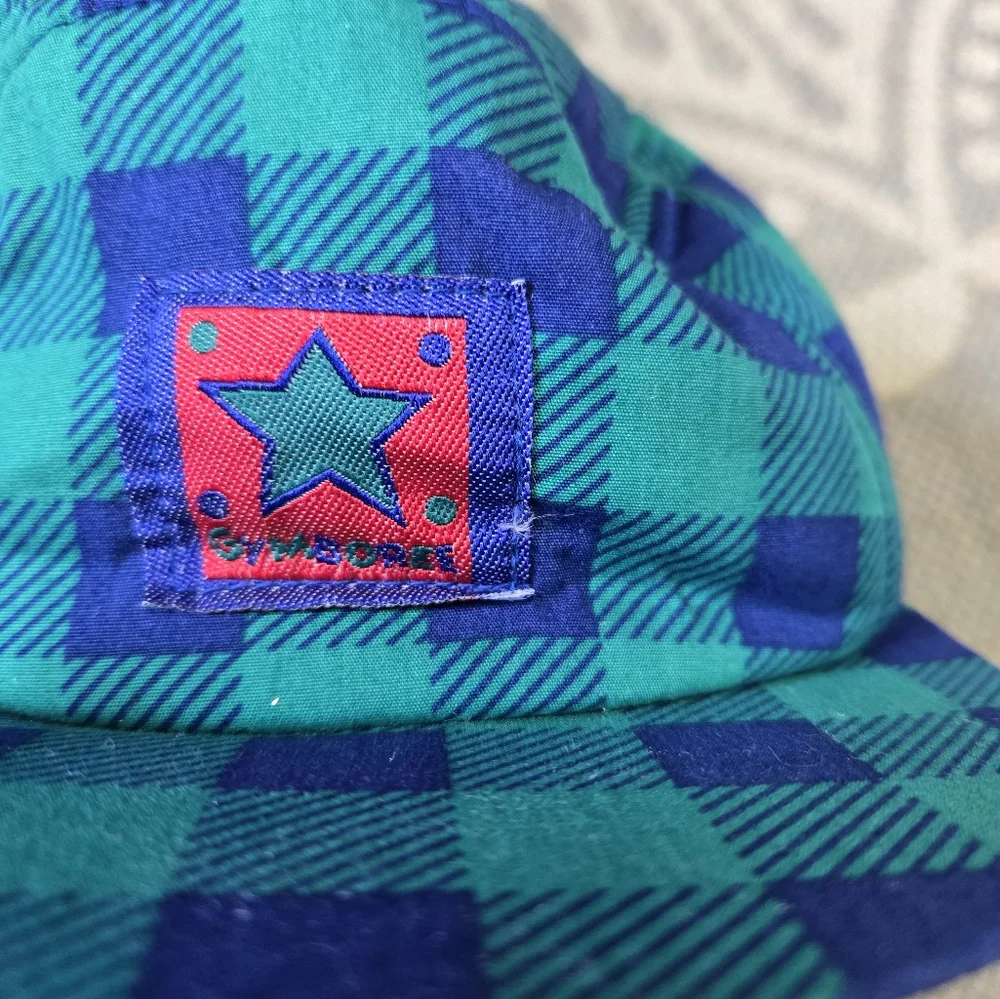 Vintage 1990s Gymboree Teal, Blue and Red Checkered Hat With Ear Flaps